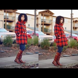 FINAL PRICE WOOL Coach Red Flannel Plaid Coat XL